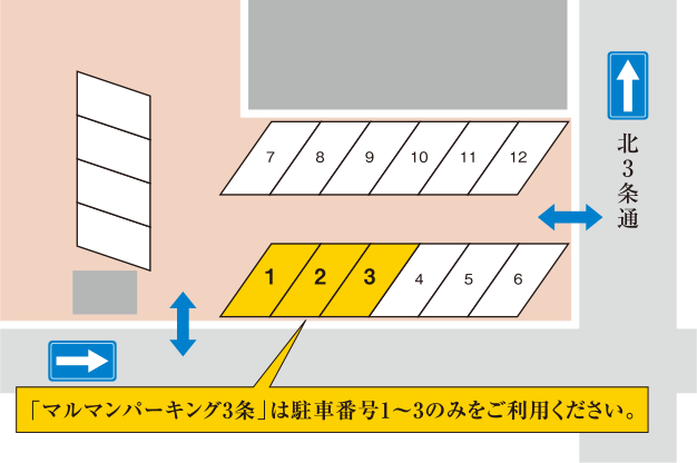 「マルマンパーキング3条」は駐車番号1～3のみをご利用ください。