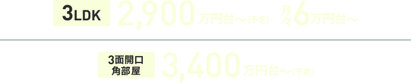 3LDK 3100万円台～（予定）