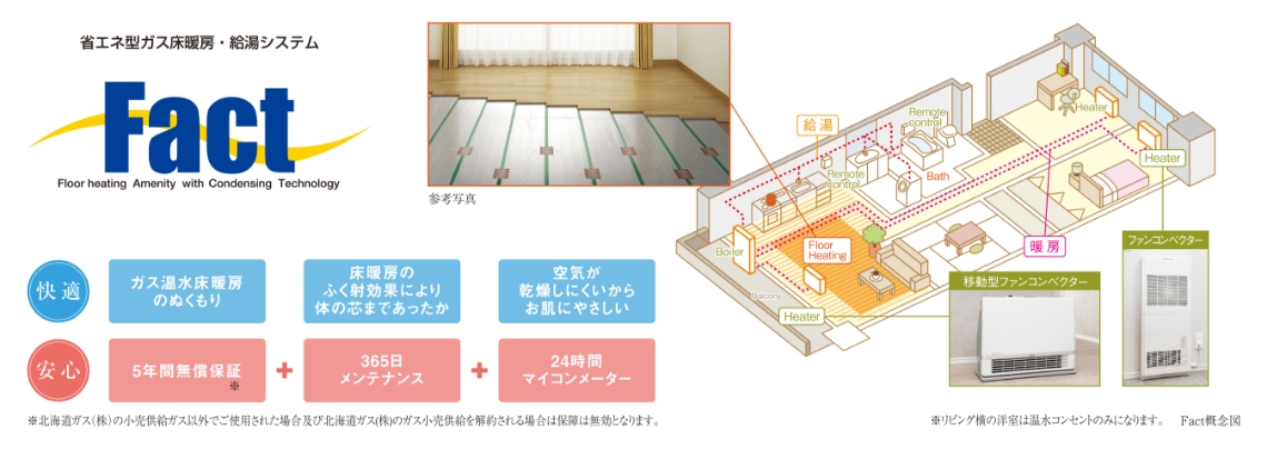 給湯暖房機「エコジョーズ」を使った北ガスの「ファクト」を採用。